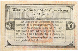 Банкнота 50 геллеров 1920 года Австрия город Лаа-ан-дер-Тайя (Нотгельд)