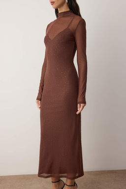 TRENDYOLMILLA Limited Edition Siyah Parlak Tasl? Tul Elbise TPRAW24EL00208  фото 6