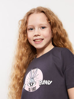 Bisiklet Yaka Bugs Bunny Bask?l? K?sa Kollu K?z ?ocuk Ti??rt - Waikiki фото 2