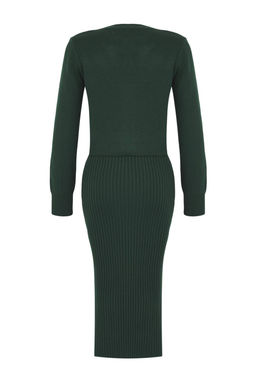 Zumrut Yesili 2li Yesili Midi Triko Basic H?rkal? Elbise TWOSS23EL00738