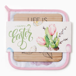 Набор кухонный «Этель. Тюльпаны»: прихватка 19×19 см, подставка под горячее