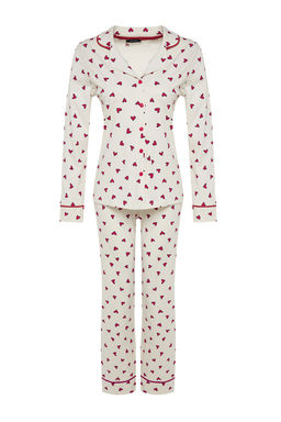 Trendyolmilla Lacivert %100 Pamuklu Kalpli Biyeli Orme Pijama Tak?m? THMAW24PT00103