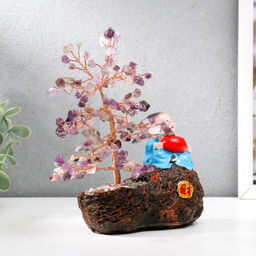 Бонсай декоративный 147 камней «Хотей с яблоком у дерева с аметистами», 18×13×6 см