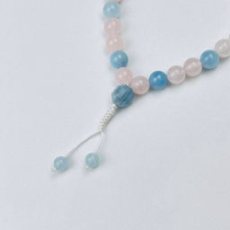 Четки буддийские мала из мадагаскарского Розового кварца и Аквамарина (27 бусин) - Радуга самоцветов фото 2