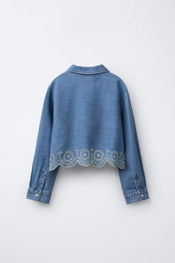 DENIM SHIRT WITH SCHIFFLI EMBROIDERY HEM - Zara фото 2