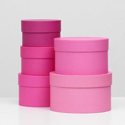 Набор круглых подарочных коробок 5 в 1 Пантон 230 - однотонный, 23?23?14 - 15?15?10 см - UPAK LAND фото 2