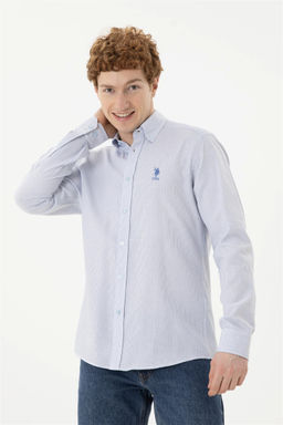 Мужская темно-синяя рубашка с длинным рукавом