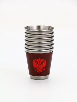 Стопки в чехле Герб, нержавеющая сталь, набор 6 шт. ? 75 мл