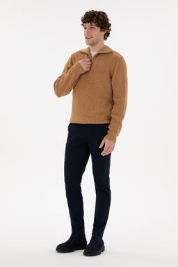 Erkek Lacivert Slim Fit Kanvas Pantolon