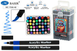 Набор маркеров акриловых 48цв., 1-5мм (MC-7506-48) "Сова" наконечник - кисть, на водной основе, круглый корпус, в пласт. боксе