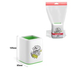 Подставка-стакан квадрат. ErichKrause "Forte. Dinosaur Park" (55848) белая с зеленой неон. вставкой