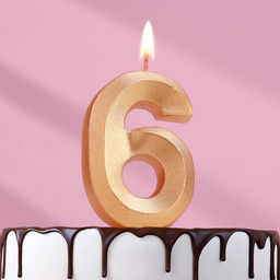 Цена за 4 шт. Свеча в торт «Цифра 6», золотая, 6.5 см