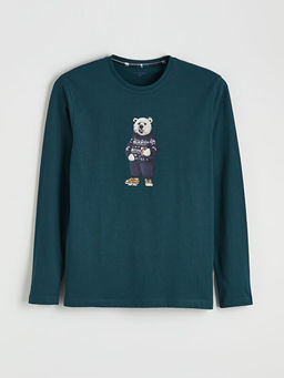 Bisiklet Yaka Ay? Teddy Bask?l? Erkek Pijama ?st
