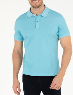 A__k Mavi Slim Fit %100 Pamuk Polo Yaka Merserize Ti__rt