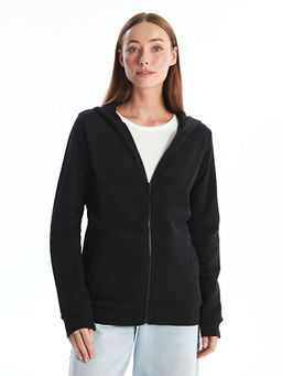 Kap??onlu Kad?n Kal?n Fermuarl? Sweatshirt