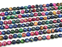 Бусины из тигрового глаза круг огранка 10мм микс, 38см, 38 бусин Радуга камня