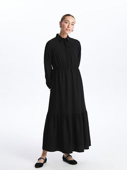 G?mlek Yaka D?z Uzun Kollu Kad?n Elbise