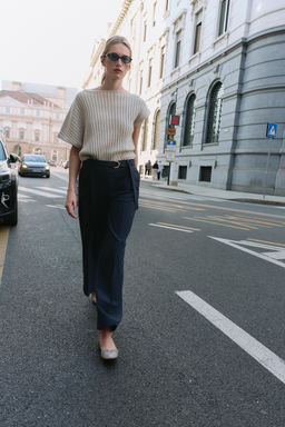 PINSTRIPED TROUSERS WITH BELT