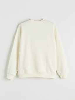 Bisiklet Yaka Bask?l? Oversize Kad?n Sweatshirt