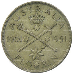 1 флорин (2 шиллинга) 1951 года Австралия  50 лет Федерации