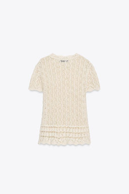 SHORT SLEEVE POINTELLE KNIT TOP - Zara фото 17