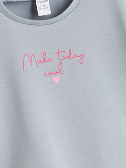 Bisiklet Yaka Bask?l? K?z ?ocuk Ti??rt ve Pantolon 2li