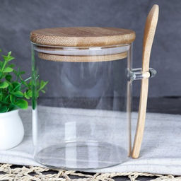 Банка с ложкой бамбуковая крышка 500 мл / LCKW2904 /уп 120/ - ГалеонТрейд фото 2