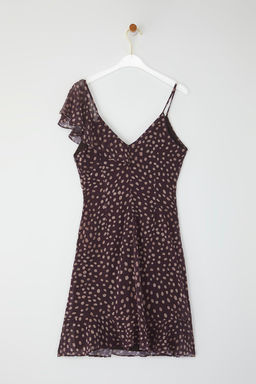 Kahverengi Puantiyeli A Kesim Volanl? Sifon Ucus Ucus Dokuma Mini Elbise TWOSS25EL00454 - Trendyolmilla фото 6