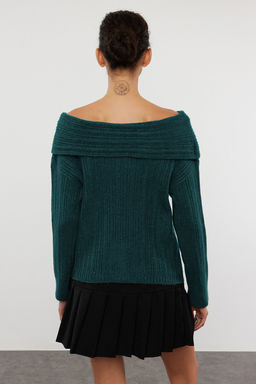 Zumrut Yesili Yumusak Dokulu Carmen Yaka Triko Kazak TWOAW25KZ00076