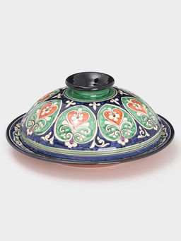 Блинница узбекская Риштанская Керамика «Цветы», d=32 см, керамика, синяя