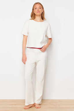 Trendyolmilla Lacivert Slogan Bask?l? Lastik Detayl? Fitilli T-shirt-Pantolon Orme Pijama THMSS21PT1016  фото 3