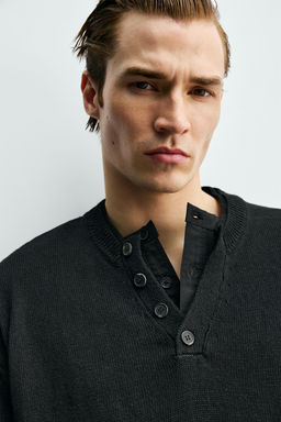 CAMISETA PUNTO ALGOD?N - LINO / Negro - Zara фото 5