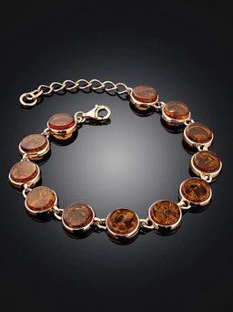 Браслет Фурор из позолоченного серебра и натурального янтаря коньячного цвета - Амберхолл фото 2