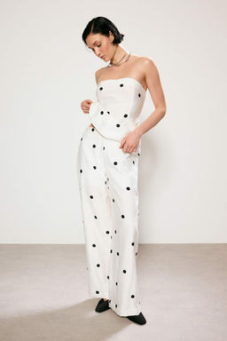 Trendyol Studio Ekru Puantiye Desen Dokuma Pantolon TWOSS26PL00112 - Trendyolmilla фото 2