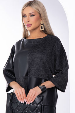 Джемпер комбинированный (экокожа/черный меланж) Б8271 - Lt collection фото 5