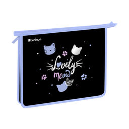 Папка для тетрадей А5, молния сверху Berlingo "Lovely Meow" (PP05-EX-1256) пластик