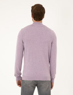 Lila Melanj Slim Fit Yar_m Bal_k__ Yaka Basic Triko Kazak