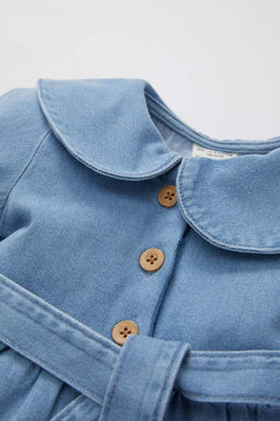 Джинсовое платье с длинными рукавами для маленьких девочек - Defacto фото 2