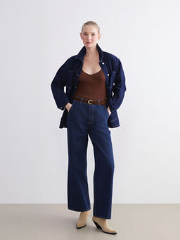 Beli Kemerli Wideleg Kad?n Jean Pantolon