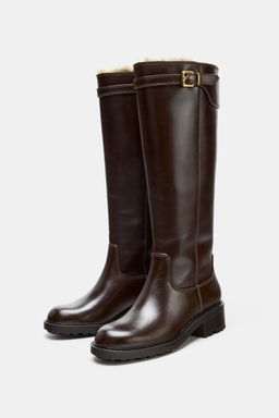 WATER REPELLENT LEATHER BUCKLE BOOTS - Zara фото 5