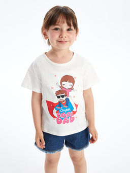 Bisiklet Yaka Bask?l? K?sa Kollu K?z Bebek Ti??rt