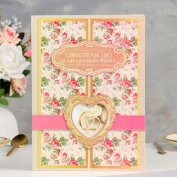 Свидетельство о заключении брака Винтаж софт тач, пион, лента, 31х22,5 см