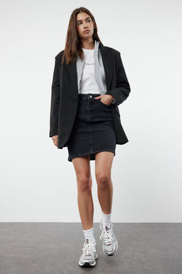 TRENDYOLMILLA Siyah Yuksek Bel Mini Denim Etek TWOSS20ET0241 фото 8