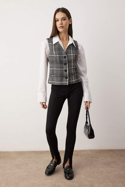 Siyah Regular Ekoseli/Kareli Kase Dokuma Yelek TWOAW26YE00054 - Trendyolmilla фото 2