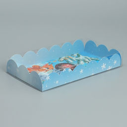 Цена за 5 шт. Коробка для кондитерских изделий новогодняя с пластиковой крышкой «С Новым годом», 10.5×21×3 см