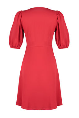 K?rm?z? Etegi Volanl? Balon Kollu Mini Dokuma Elbise TWOSS24EL00062 - Trendyolmilla фото 8