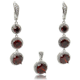 Фианиты красные 6, 8 и 10мм "Екатерина", серьги 6см + кулон 2.5см