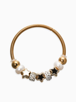Браслет с шармами «Марджери. Жемчуг и звёзды», d=6.5 см, белый в золоте