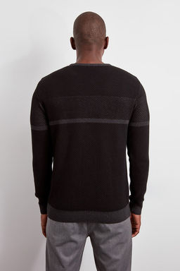 Siyah Slim Dar Kesim Bisiklet Yaka Renk Bloklu Triko Kazak TMNAW20LS0036 - Trendyolmilla фото 5