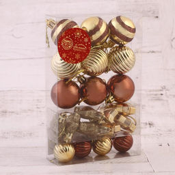 Ёлочные игрушки Серпантин, шары новогодние, набор 21 шт., кофейный/золотой - Зимнее волшебство фото 2